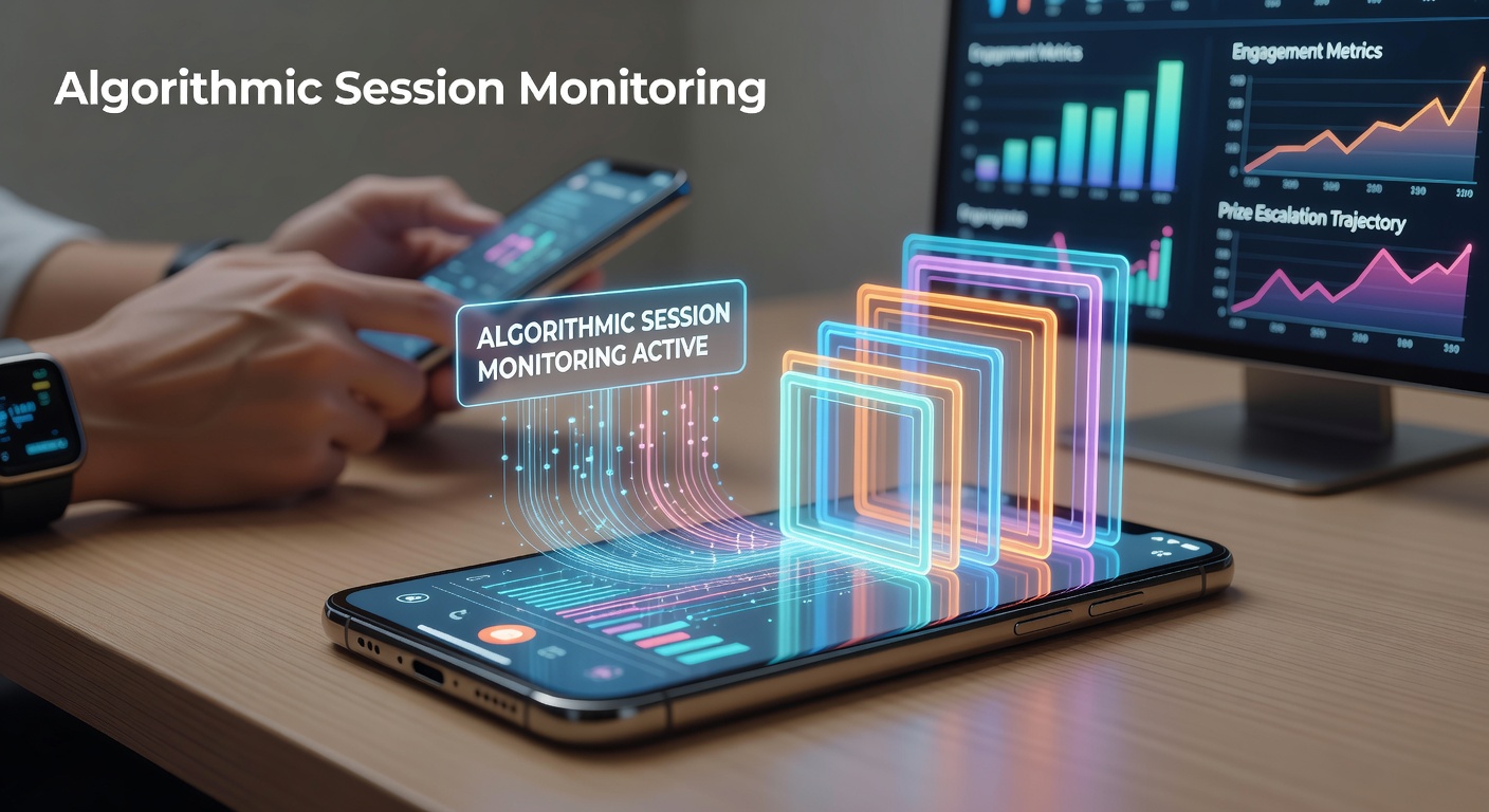 Abstract visualization of algorithmic data flows connecting mobile sessions to progressive prize layers on reel platforms
